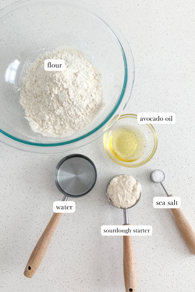 labeled ingredients for sourdough breadsticks