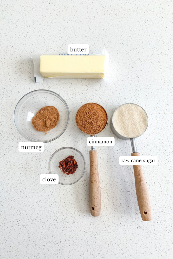 labeled ingredients for pumpkin cinnamon roll fillling