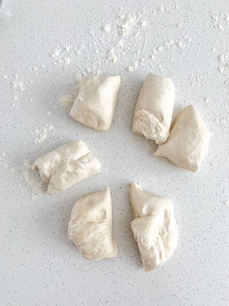 dividing sourdough dough for shaping
